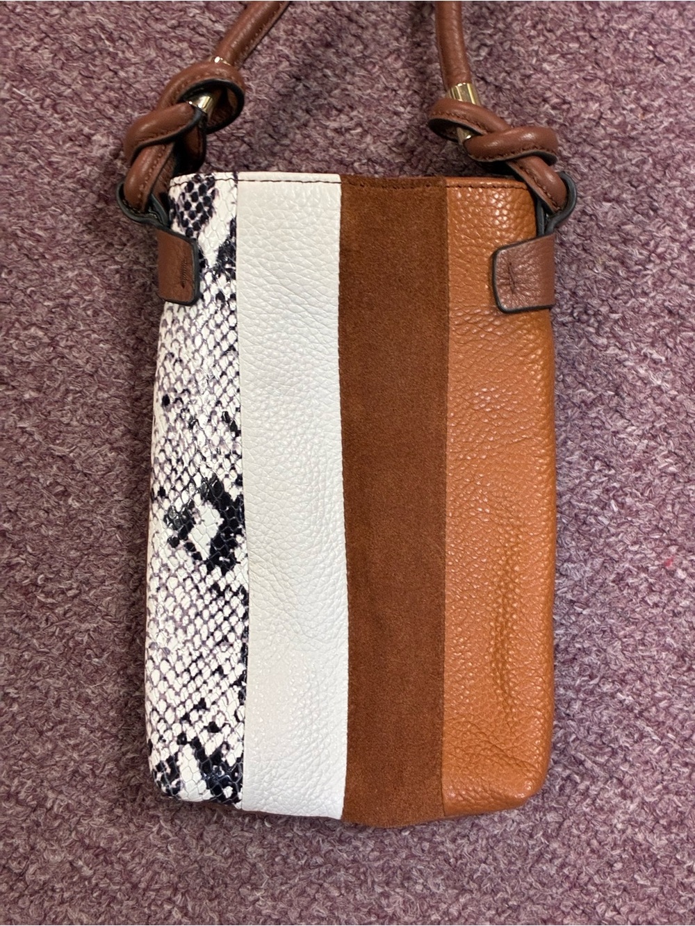 Vince Camuto Brown White Snake-Print Multi-Panel Crossbody